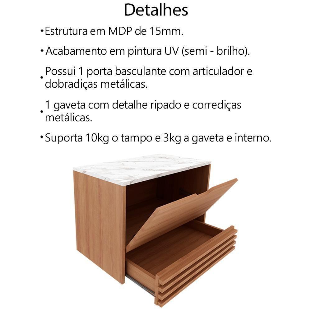 Balcao Gabinete 1 Gaveta Ripada Bn3613 Amendoa Marmore Branco Tecno Mobili Amendoa Marmore Branco - 6