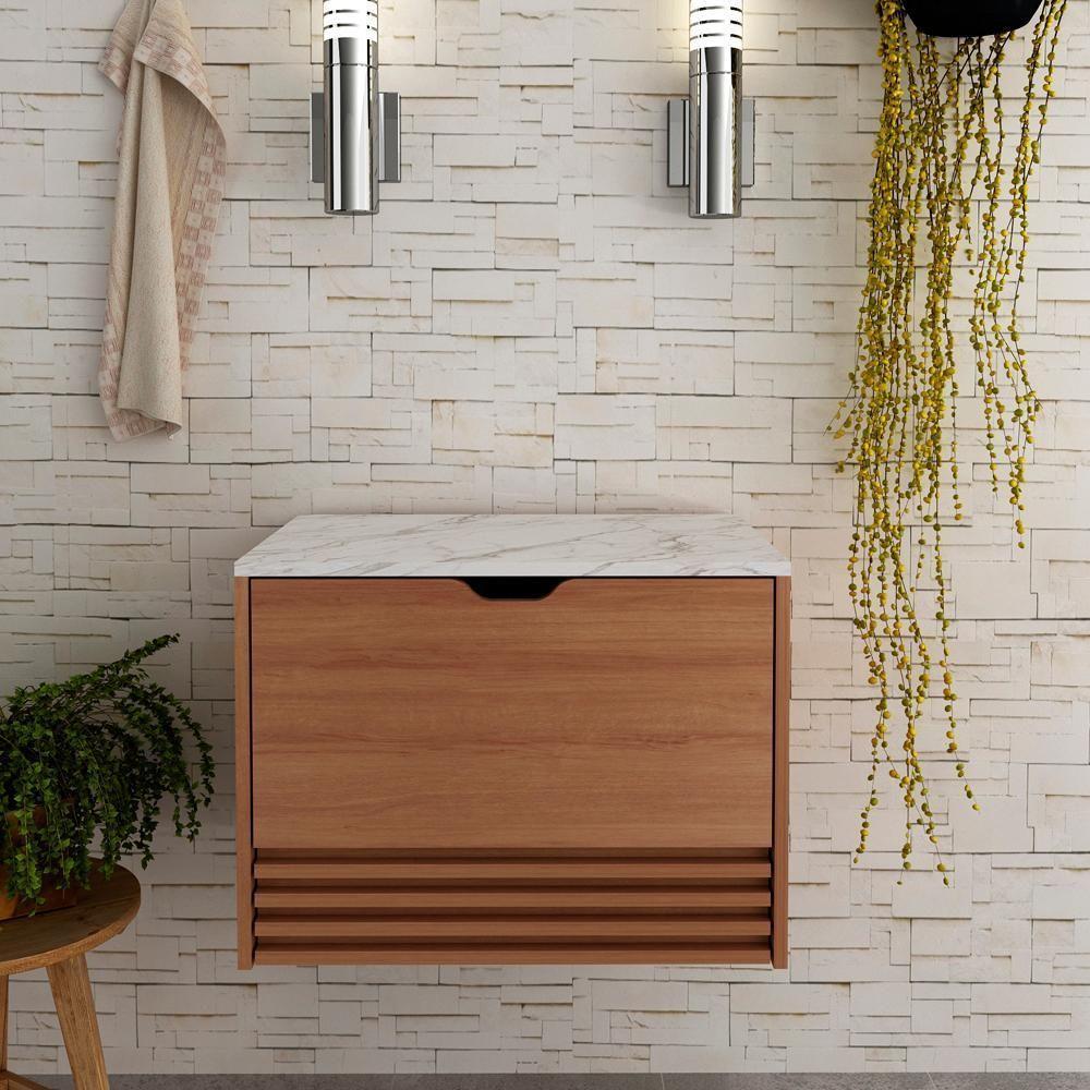 Balcao Gabinete 1 Gaveta Ripada Bn3613 Amendoa Marmore Branco Tecno Mobili Amendoa Marmore Branco - 7