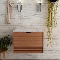 Balcao Gabinete 1 Gaveta Ripada Bn3613 Amendoa Marmore Branco Tecno Mobili Amendoa Marmore Branco - 7