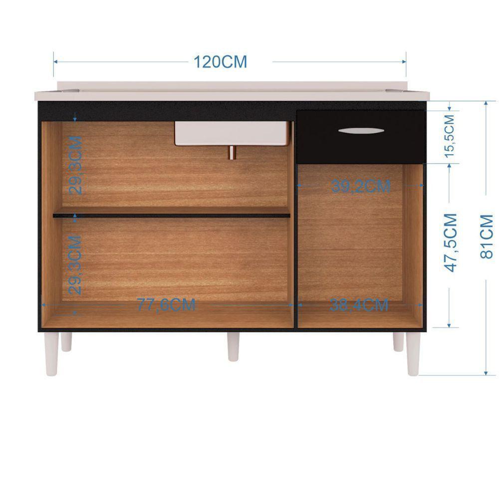 Balcão Poquema Para Cuba 3 Portas 1 Gaveta Preto - 3