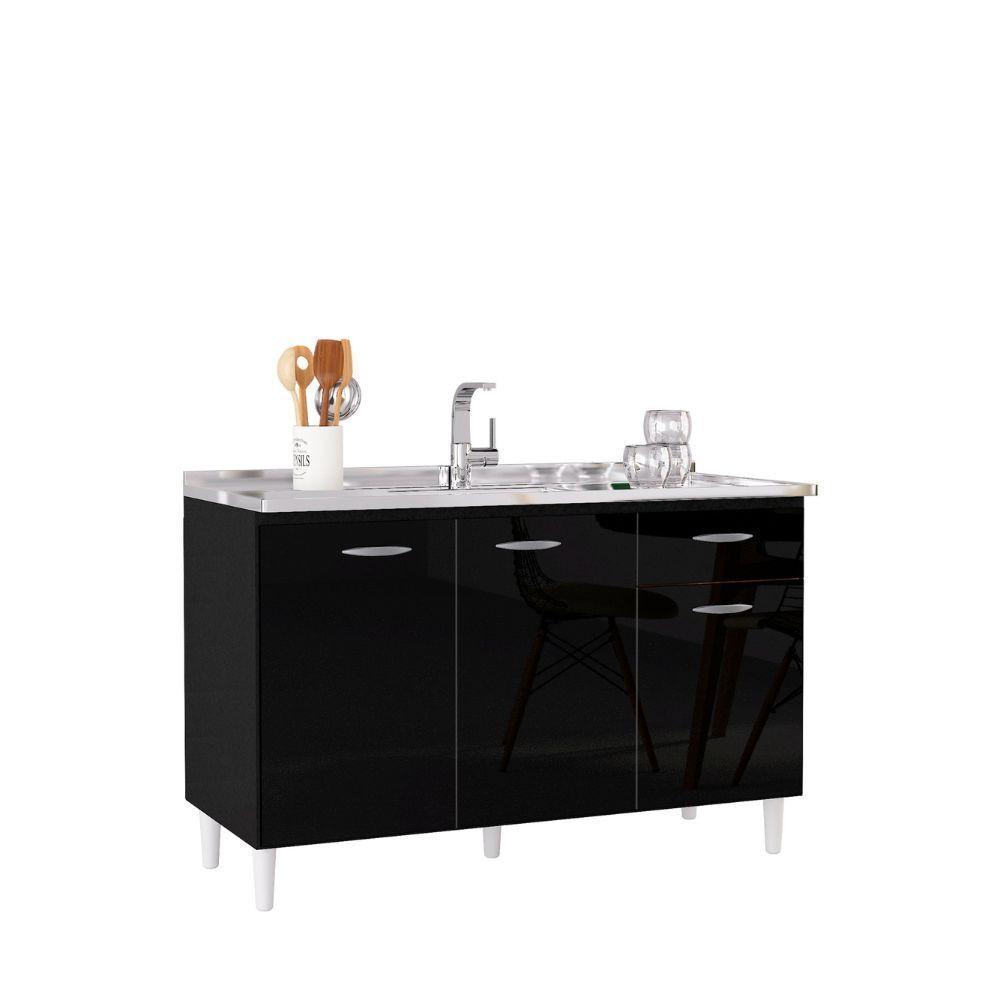 Balcão Poquema Para Cuba 3 Portas 1 Gaveta Preto - 4