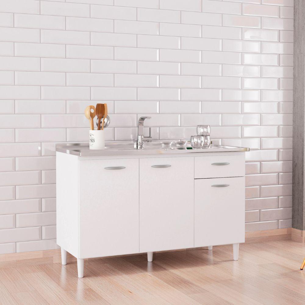 Balcão Poquema Para Cuba 3 Portas 1 Gaveta Branco - 1