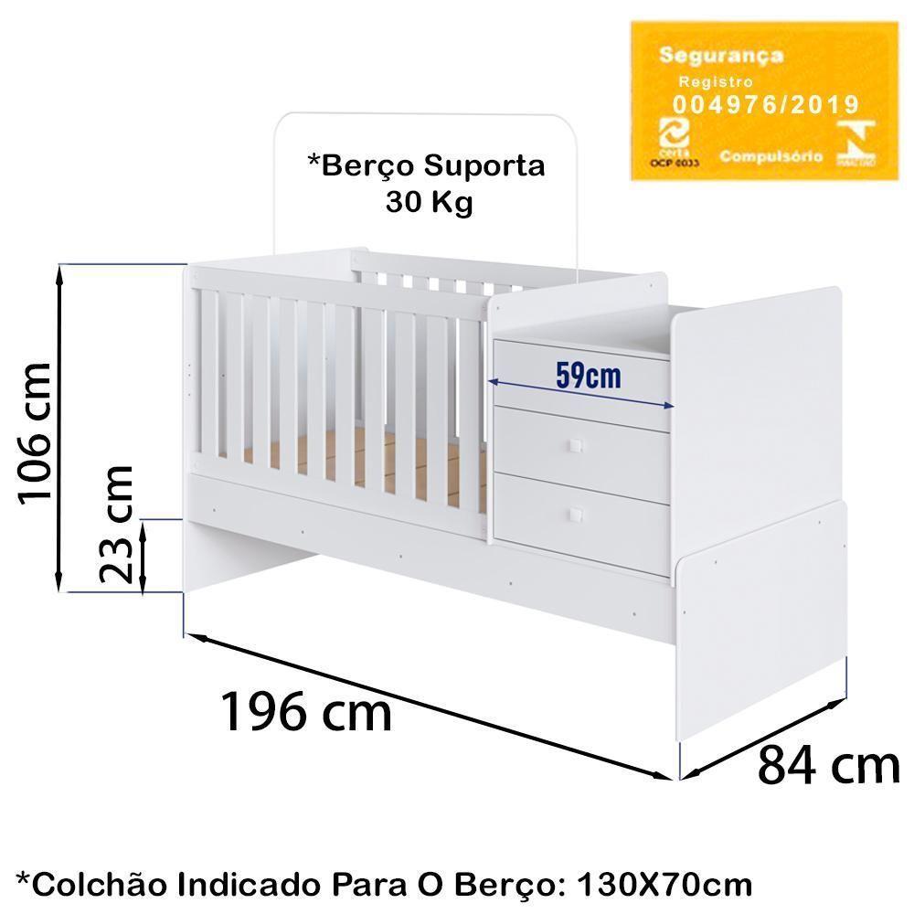 Berço Mini Cama Multifuncional Bb680 Branco Comm Branco - 6