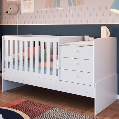 Berço Mini Cama Multifuncional Bb680 em MDP Branco com Grade e Mini Cômoda Lateral