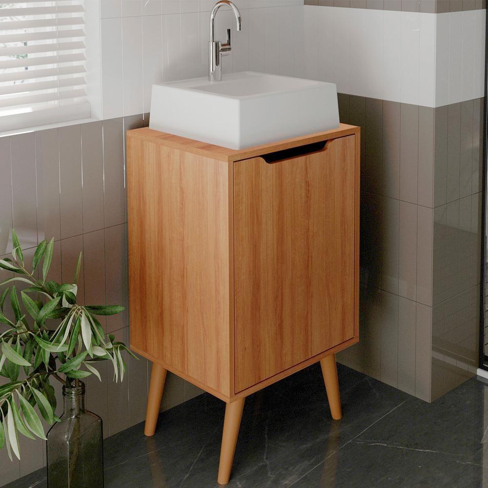 Gabinete 1 Porta Com Cuba Para Banheiro Bn3630x41 Amendoa Tecno Mobili Amendoa - 4