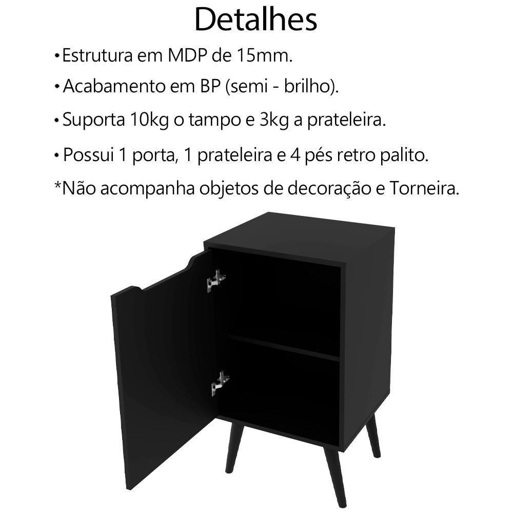 Gabinete 1 Porta Com Cuba Para Banheiro Bn3630x41 Preto Tecno Mobili Preto - 5