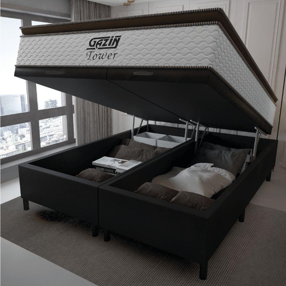 Cama Box Baú Queen Colchão Molas Pocket Ensacadas Tower 158x198x75cm Branco-preto Gazin Branc-marr - 2