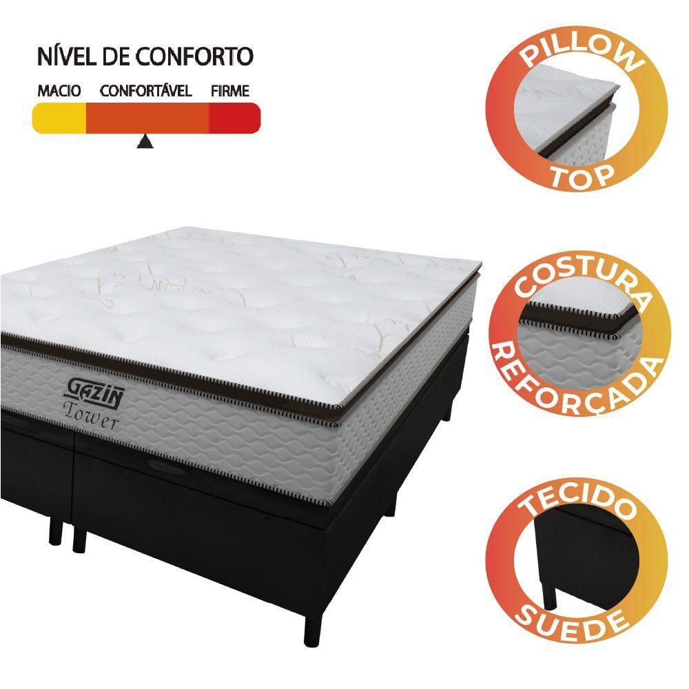 Cama Box Baú Queen Colchão Molas Pocket Ensacadas Tower 158x198x75cm Branco-preto Gazin Branc-marr - 4