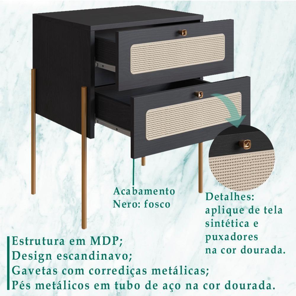 Kit 02 Mesas De Cabeceira Palhinha 28933 Linha Oslo Nero Artesano Nero - 7