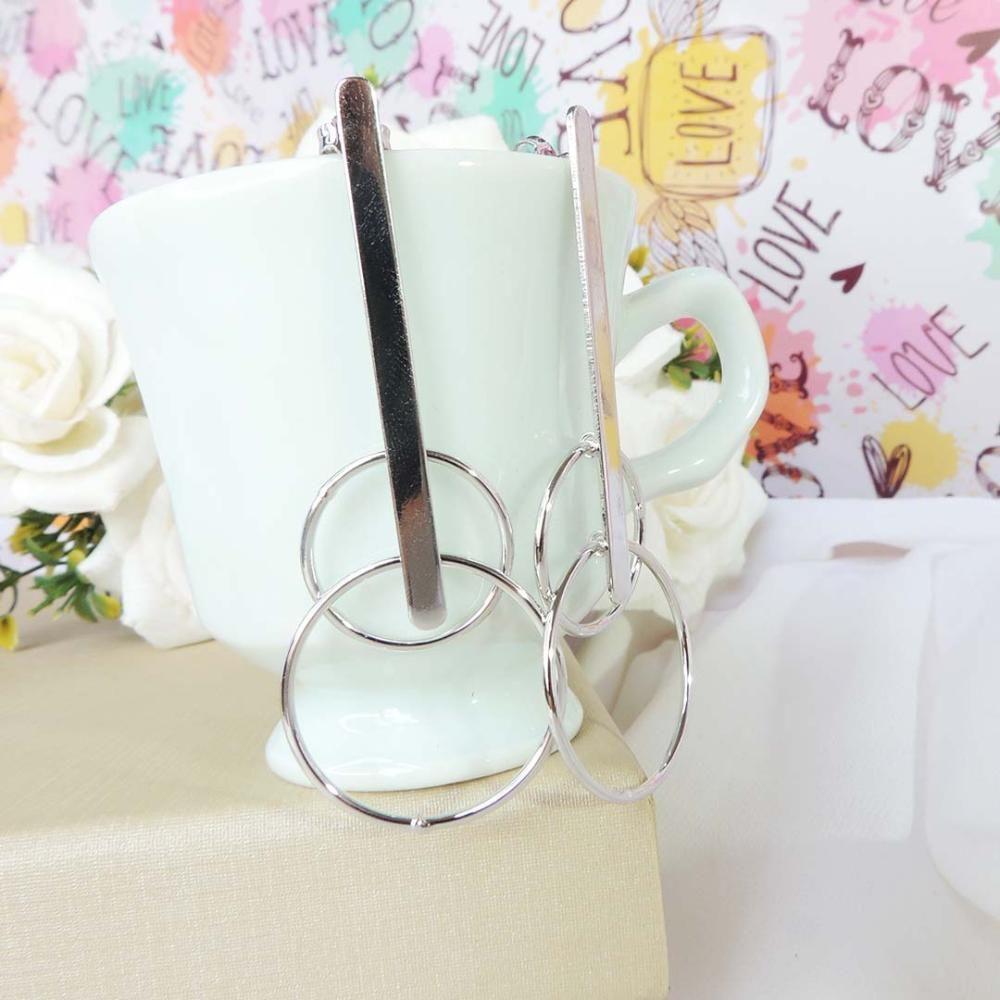 Brinco Com Fio E Dois Círculos Vazados Folheado Em Ródio Branco [f027] - 3