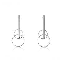 Brinco Com Fio E Dois Círculos Vazados Folheado Em Ródio Branco [f027] - 1