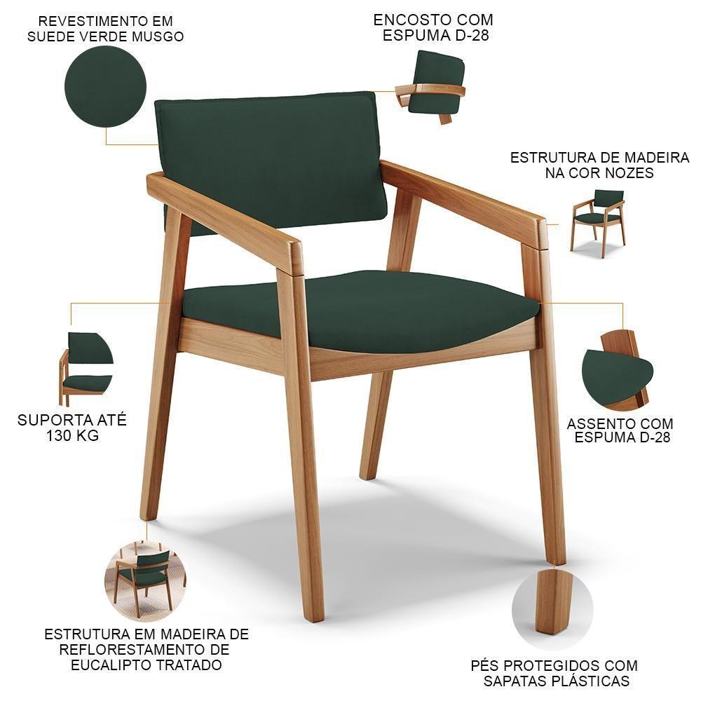 Kit 02 Cadeiras Para Sala De Jantar Estar Living Giorgia B04 Suede Verde Musgo - Lyam Decor - 8