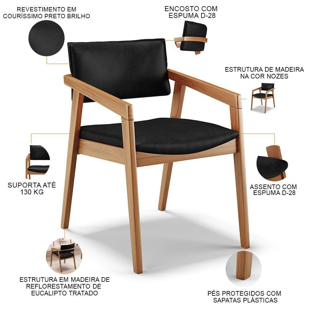 Kit 02 Cadeiras Para Sala De Jantar Estar Living Giorgia B04 Couríssimo Preto Brilho - Lyam Decor - 2