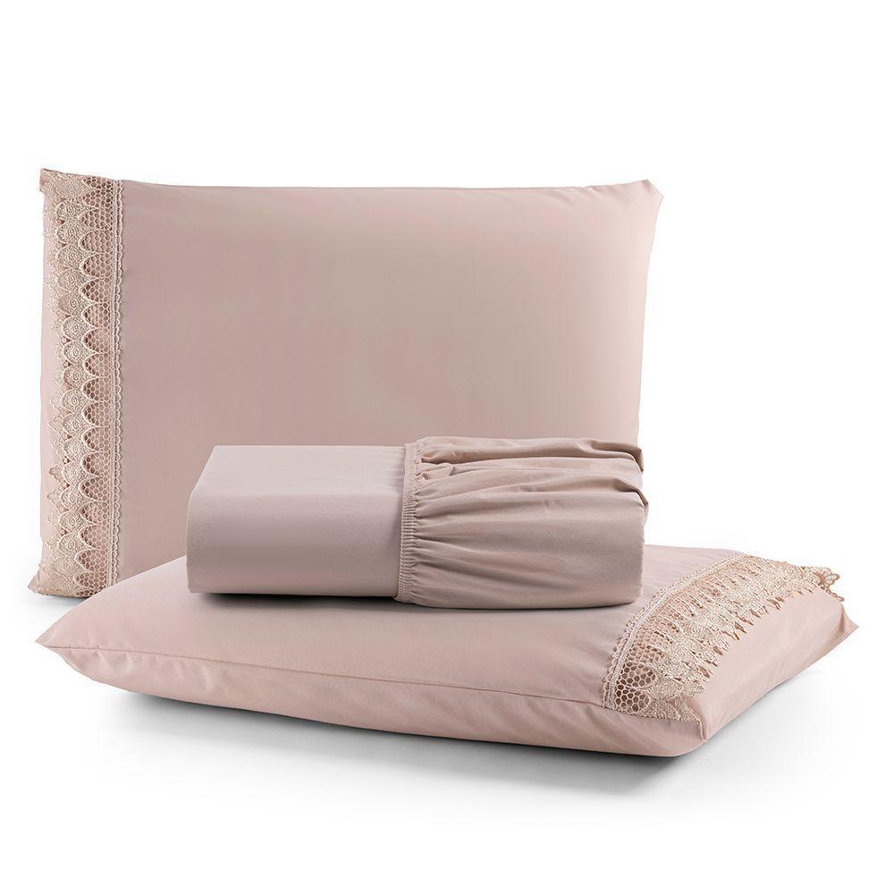 Jogo De Lençol Queen Suavitec Com Grippir 3 Peças - Avelã - 1