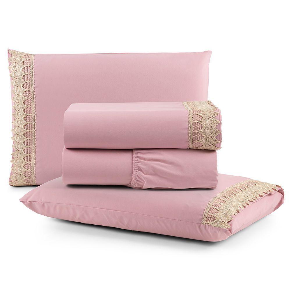 Jogo De Lençol Queen Suavitec Com Grippir 4 Peças - Rosê - 1