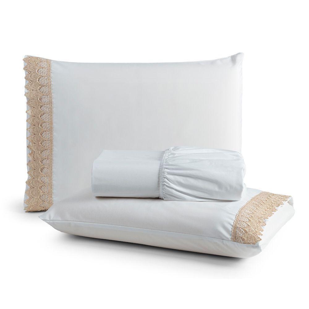 Jogo De Lençol Casal Suavitec Com Grippir 3 Peças - Branco - 1