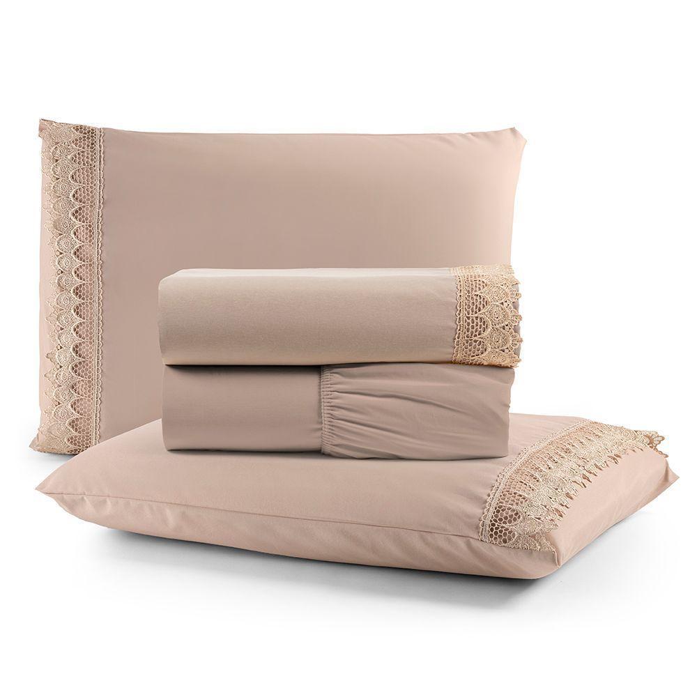 Jogo De Lençol Casal Suavitec Com Grippir 4 Peças - Avelã - 1