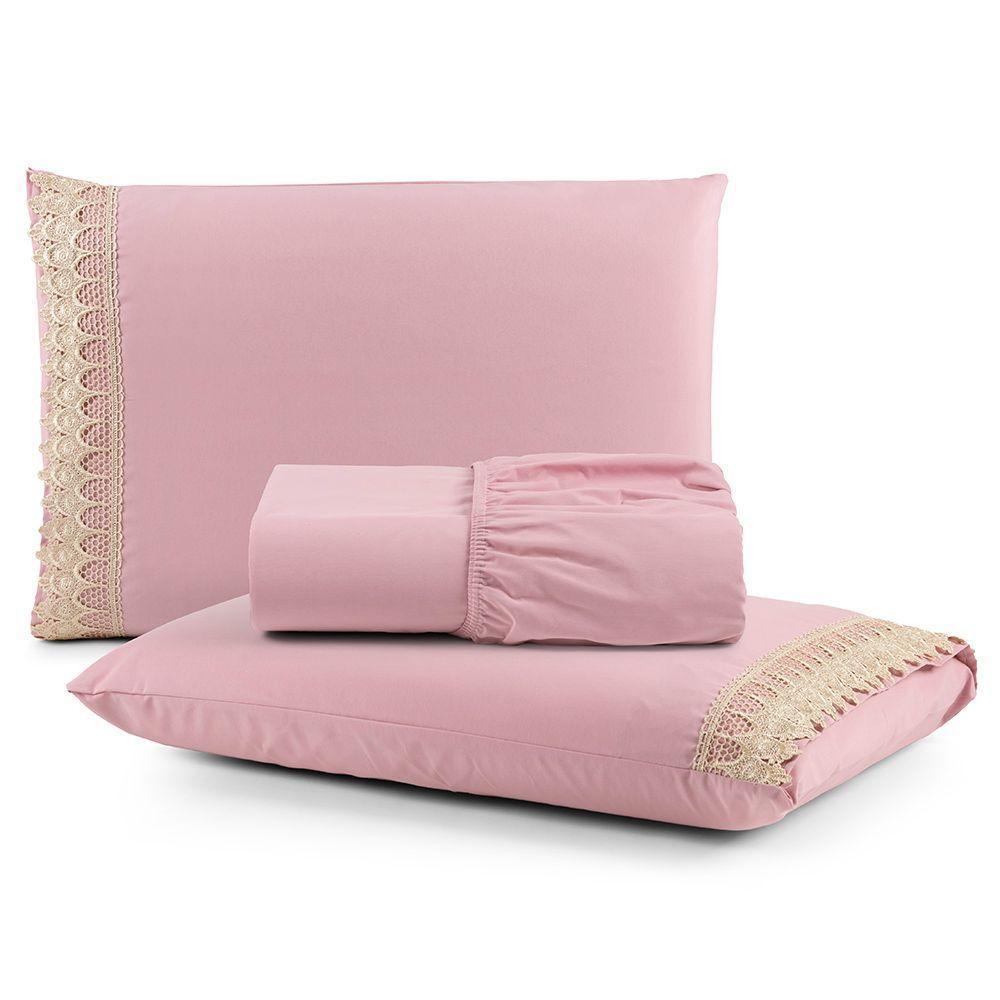 Jogo De Lençol Queen Suavitec Com Grippir 3 Peças - Rosê - 1