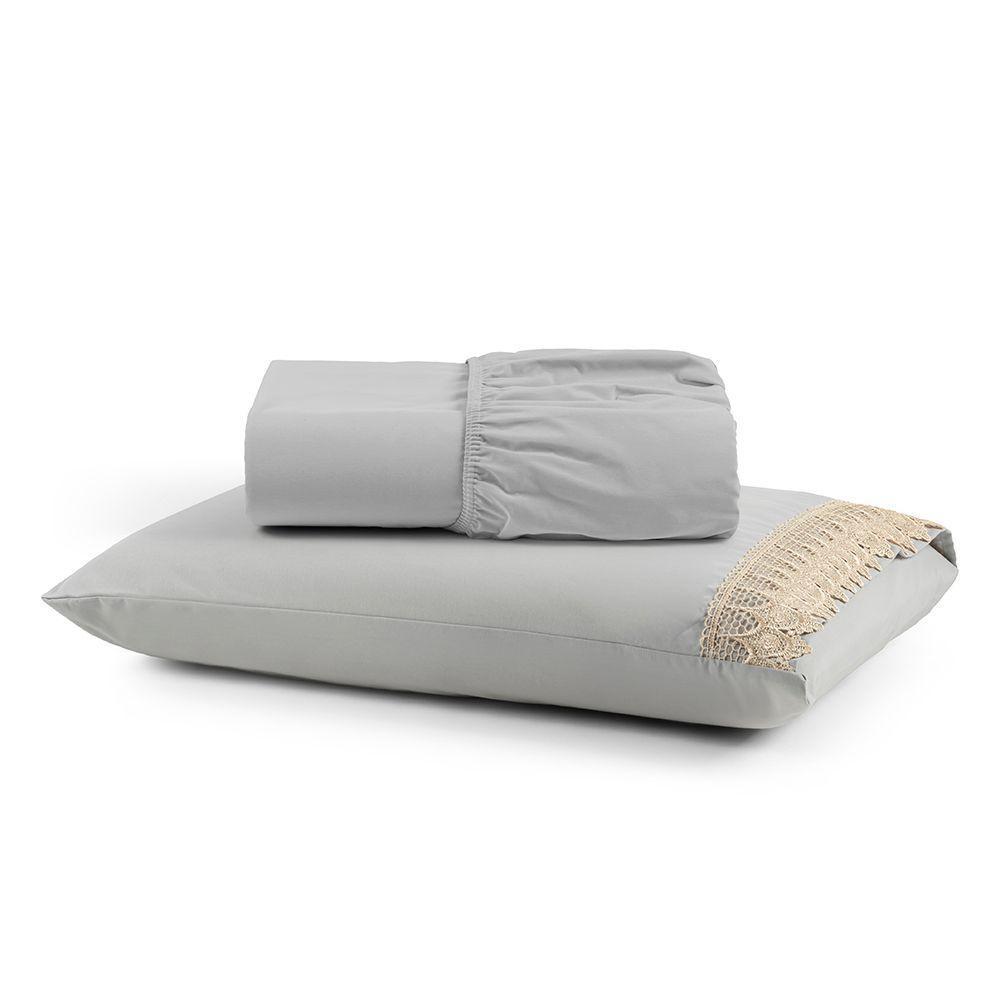Jogo De Lençol Solteiro Suavitec Com Grippir 2 Peças - Cinza - 1