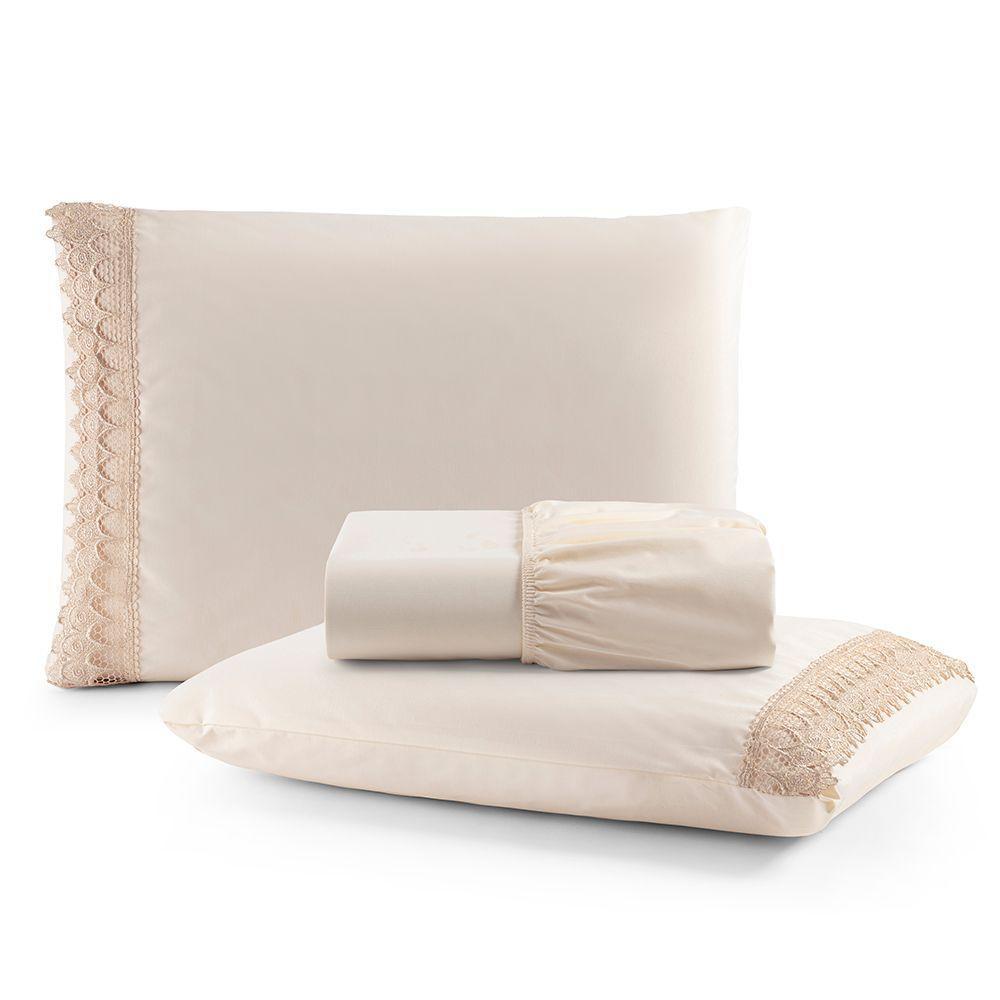 Jogo De Lençol King Suavitec Com Grippir 3 Peças - Palha - 1