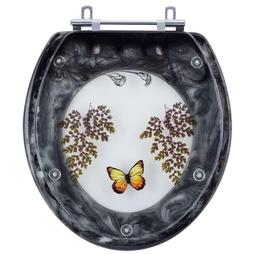 Assento Sanitario Poliester Decorado Borboleta Colonial Preto Para Vaso Hervy - 1