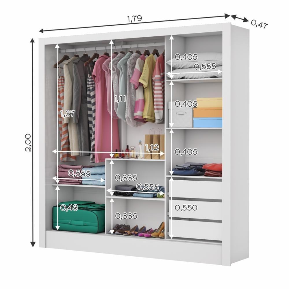 Guarda Roupa Dubai Com 3 Portas De Correr 3 Gavetas Carioca Branco - 7
