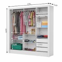 Guarda Roupa Dubai Com 3 Portas De Correr 3 Gavetas Carioca Branco - 7