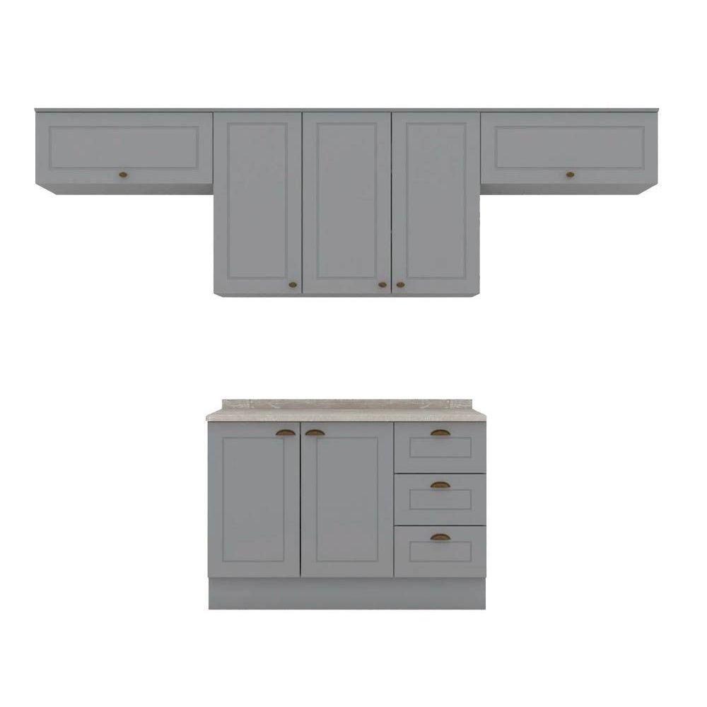 Kit de Cozinha Modulada 5 Peças Americana (3 Aéreos. 1 Balcão, 1 Complemento) Cinza - Henn - 7