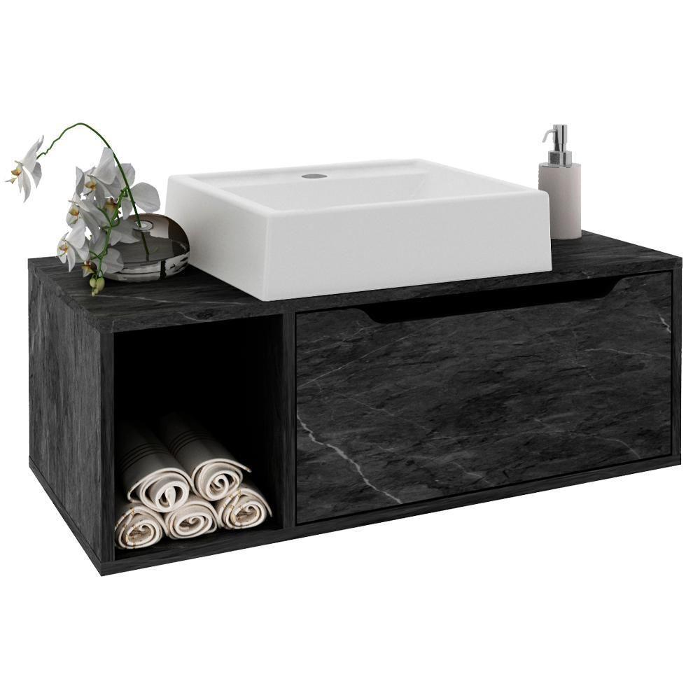 Gabinete 1 Porta Com Cuba Para Banheiro Bn3600x44 Marmore Lunar Tecno Mobili Marmore Lunar - 1