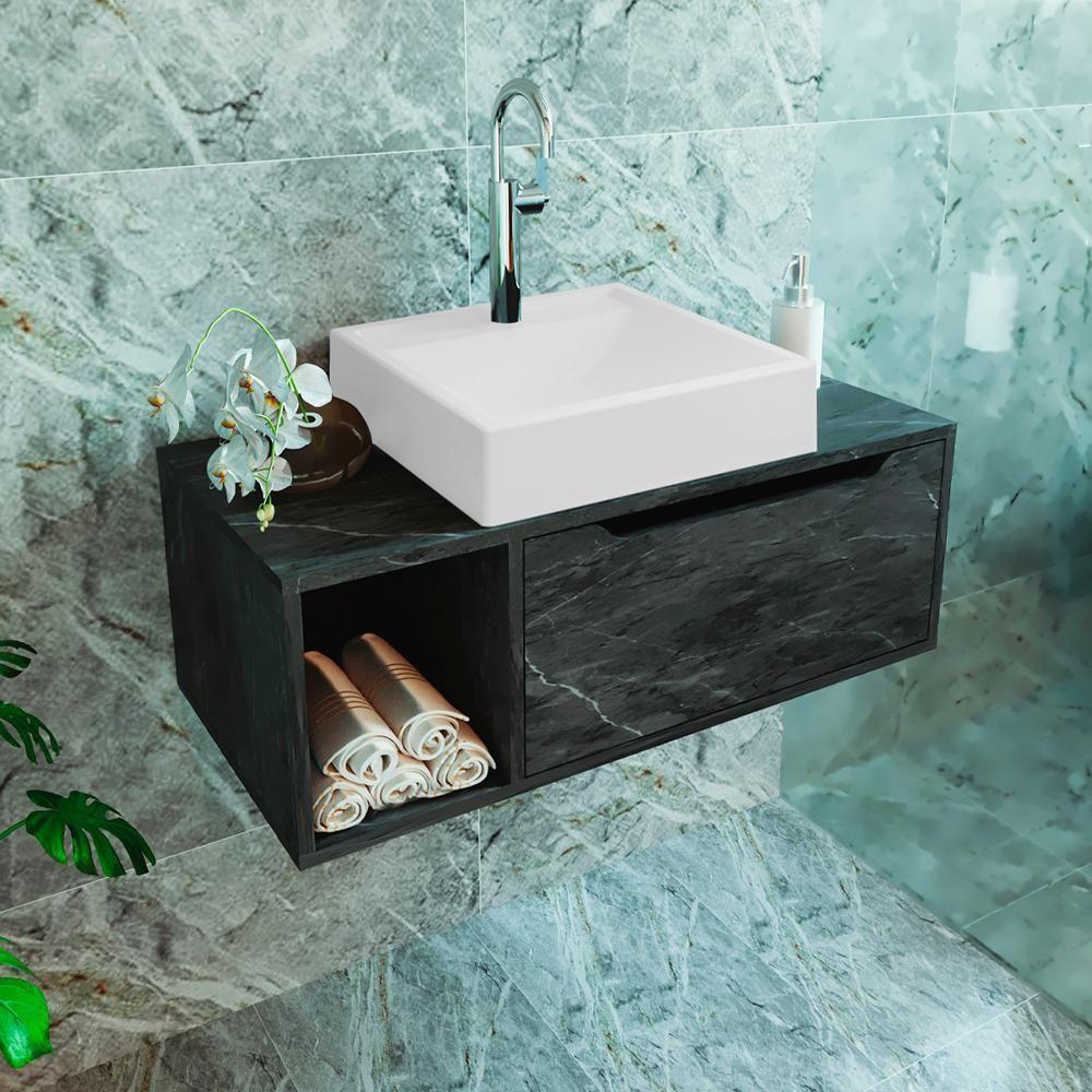 Gabinete 1 Porta Com Cuba Para Banheiro Bn3600x44 Marmore Lunar Tecno Mobili Marmore Lunar - 9