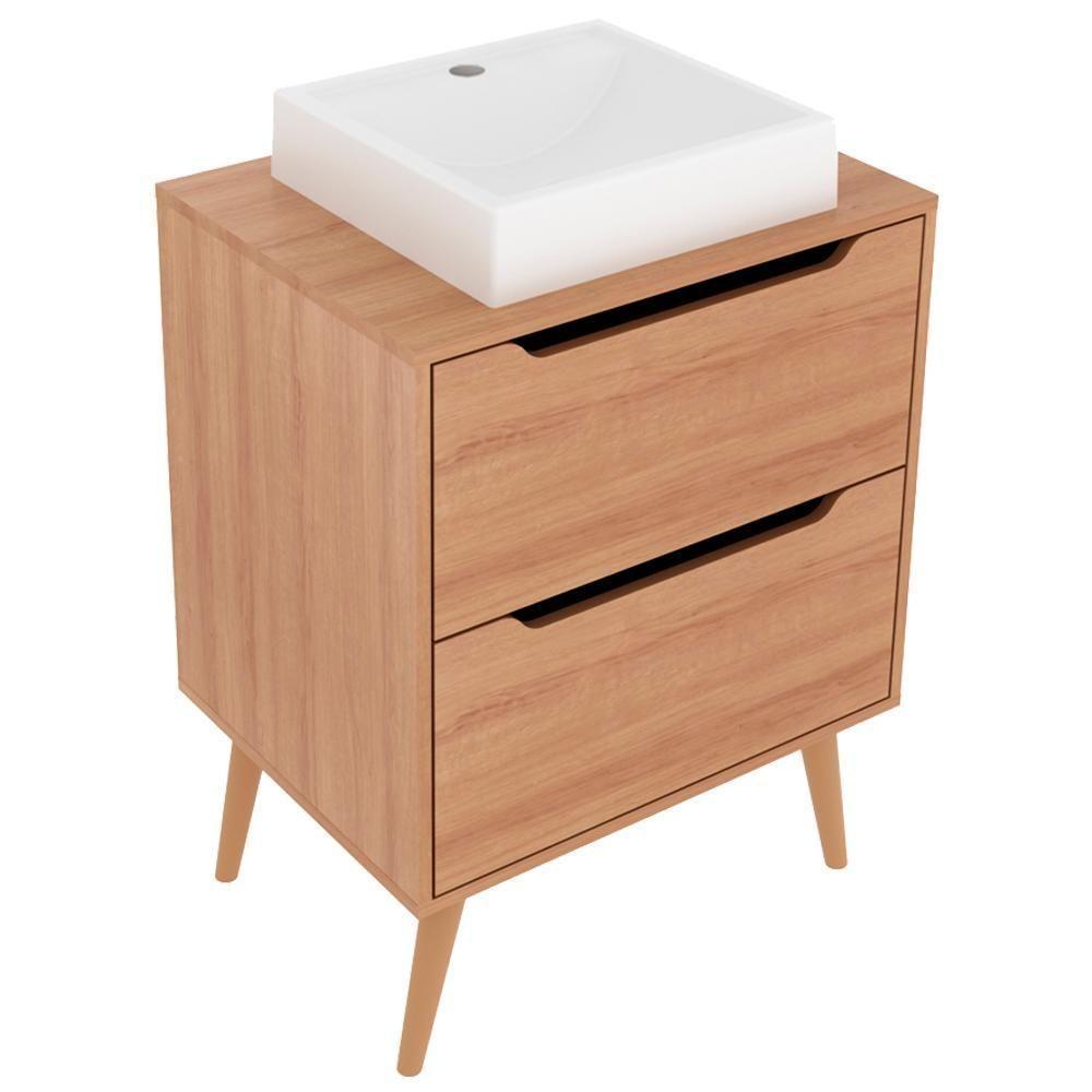 Gabinete 2 Gavetas Com Cuba Para Banheiro Bn3600x39 Amendoa Tecno Mobili Amendoa - 1