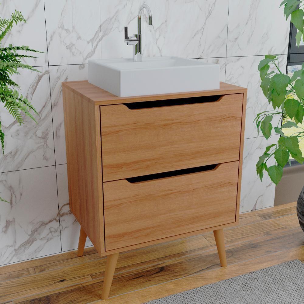 Gabinete 2 Gavetas Com Cuba Para Banheiro Bn3600x39 Amendoa Tecno Mobili Amendoa - 3