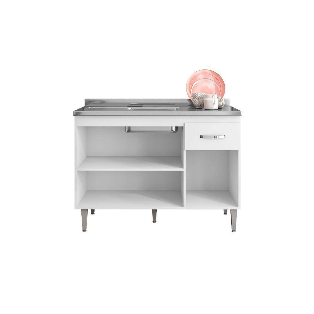 Balcão Armário Para Cozinha Com Tampo 120 Cm Gabriela Branco-branco - 3