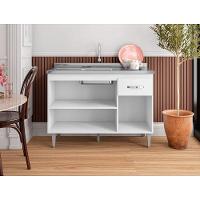 Balcão Armário Para Cozinha Com Tampo 120 Cm Gabriela Branco-branco - 2