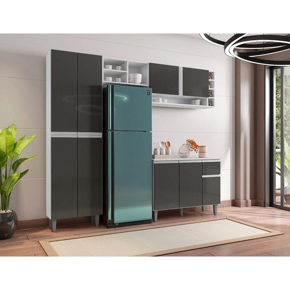 Balcão Para Cozinha E Armário Aéreo Vanessa Com 5 Peças Branco-cinza - 3