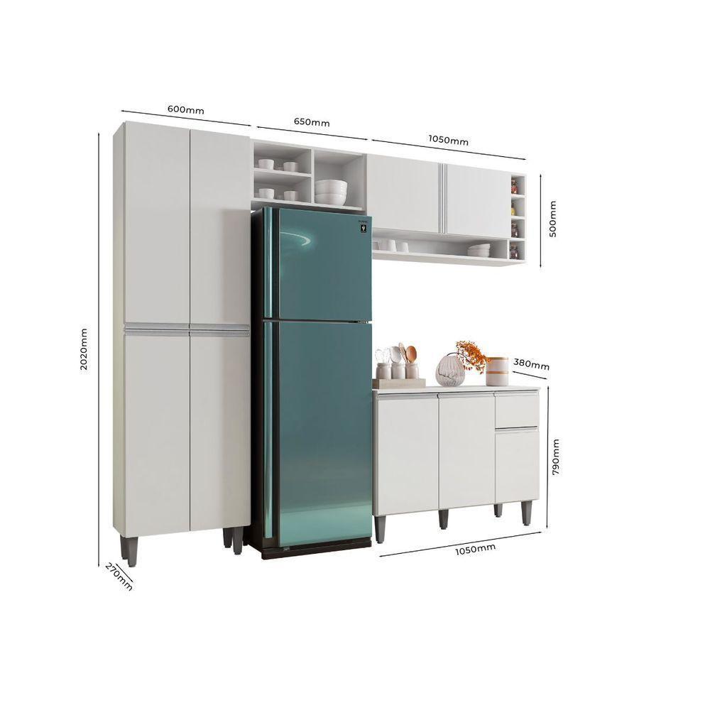 Balcão Para Cozinha E Armário Aéreo Vanessa Com 5 Peças Branco - 2