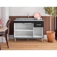 Balcão Armário Para Cozinha Com Tampo 120 Cm Gabriela Branco-preto Flex - 2