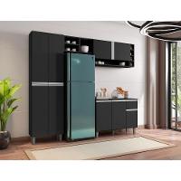 Balcão Para Cozinha E Armário Aéreo Vanessa Com 5 Peças Preto Fosco - 3