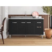 Balcão Armário Para Cozinha Com Tampo 150 Cm Gabriela Preto Fosco - 1