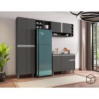 Balcão Para Cozinha E Armário Aéreo Vanessa Com 5 Peças Cinza Fosco - 2