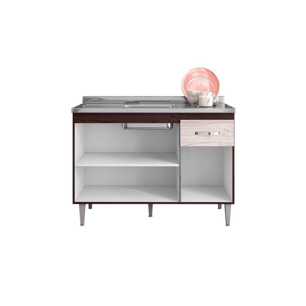Balcão Armário Para Cozinha Com Tampo 120 Cm Gabriela Castanho-avelã - 3