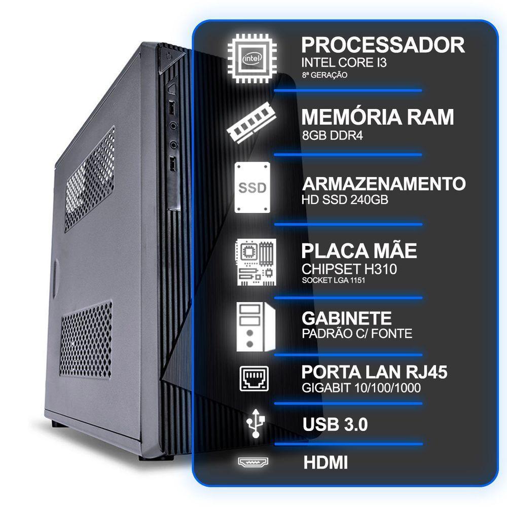 Computador Desktop, Intel Core I3 8º Geração, 8gb Ram, Hd Ssd 240gb, Conexões Usb-vga-hdmi-lan-som - 4
