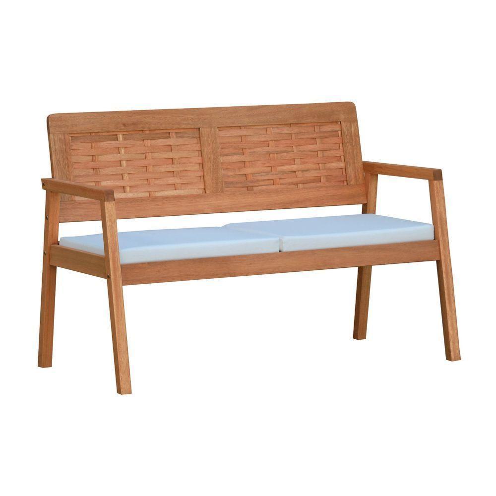 Sofá 2 Lugares-namoradeira Garden Madeira Maciça Assento Estofado Encosto Trançado Madeira - Natural Acquablock Bege - 1
