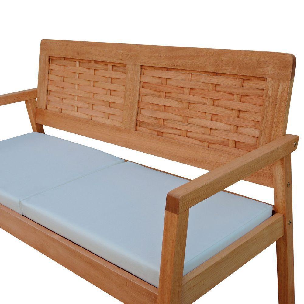 Sofá 2 Lugares-namoradeira Garden Madeira Maciça Assento Estofado Encosto Trançado Madeira - Natural Acquablock Bege - 3