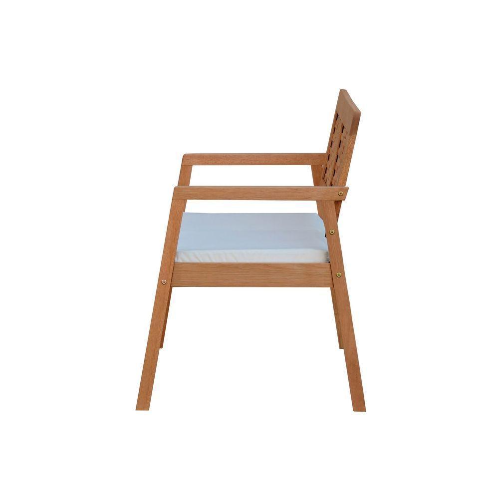 Sofá 2 Lugares-namoradeira Garden Madeira Maciça Assento Estofado Encosto Trançado Madeira - Natural Acquablock Bege - 4