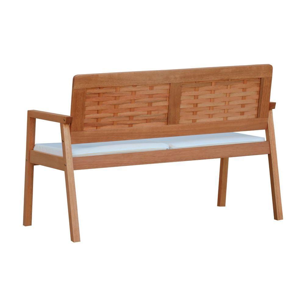 Sofá 2 Lugares-namoradeira Garden Madeira Maciça Assento Estofado Encosto Trançado Madeira - Natural Acquablock Bege - 5