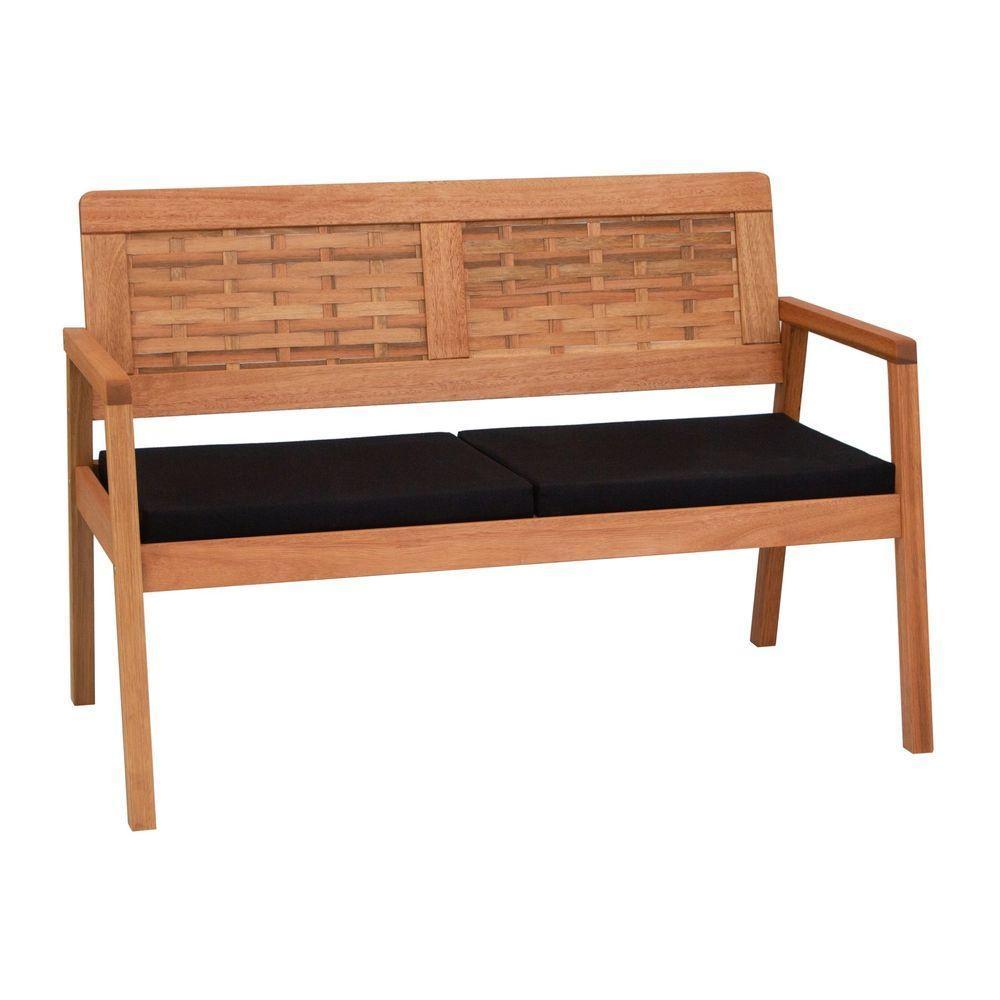 Sofá 2 Lugares-namoradeira Garden Madeira Maciça Assento Estofado Encosto Trançado Madeira - Natural Acquablock Preto - 1