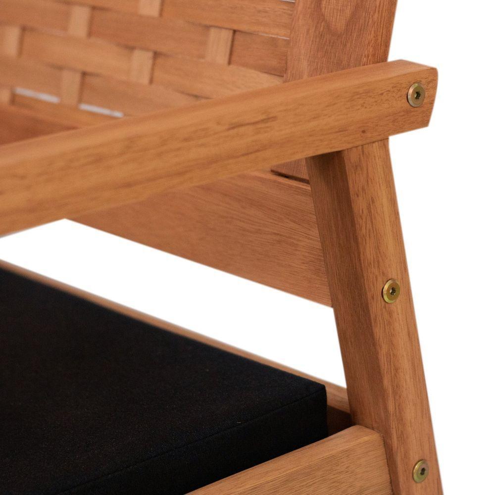 Sofá 2 Lugares-namoradeira Garden Madeira Maciça Assento Estofado Encosto Trançado Madeira - Natural Acquablock Preto - 2