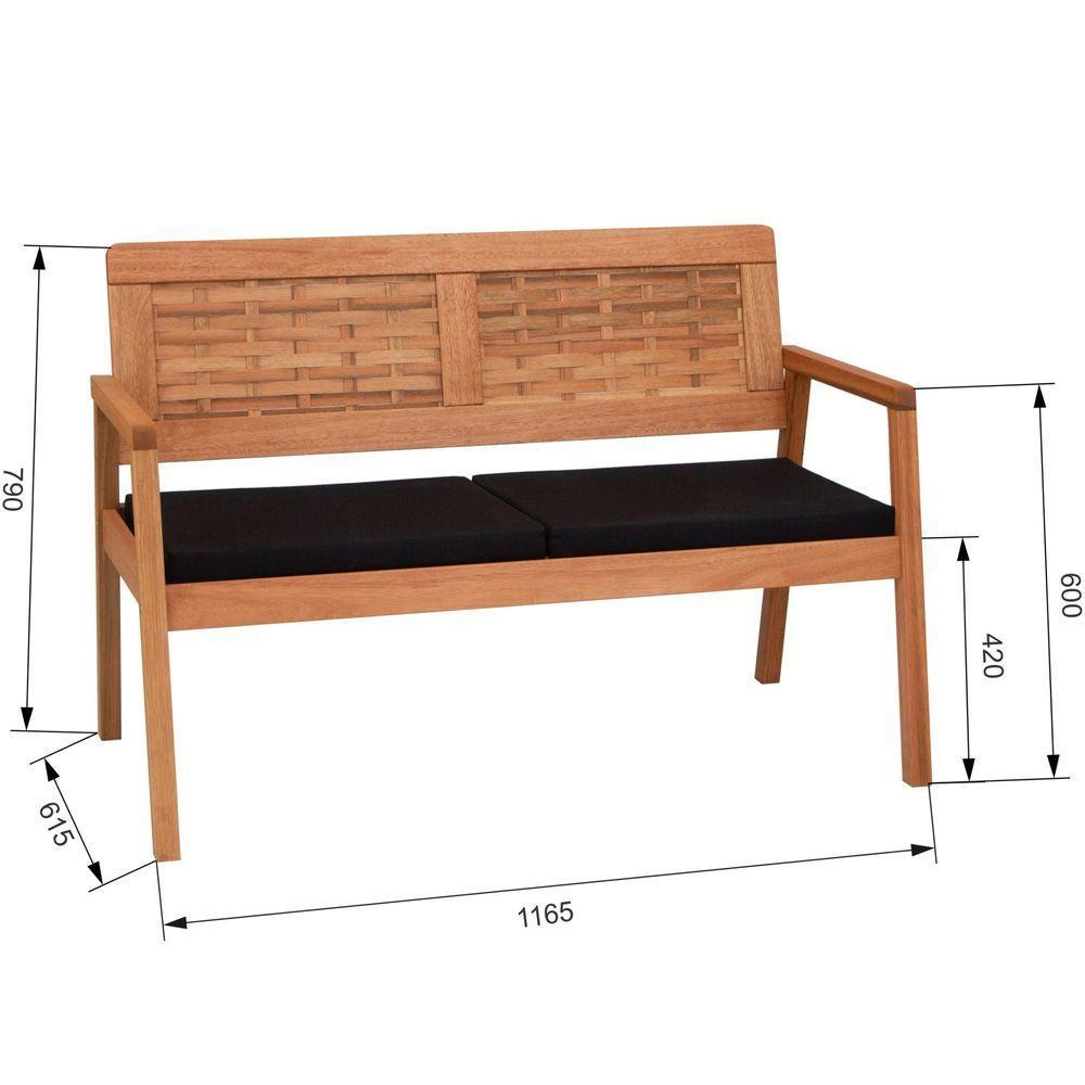 Sofá 2 Lugares-namoradeira Garden Madeira Maciça Assento Estofado Encosto Trançado Madeira - Natural Acquablock Preto - 3