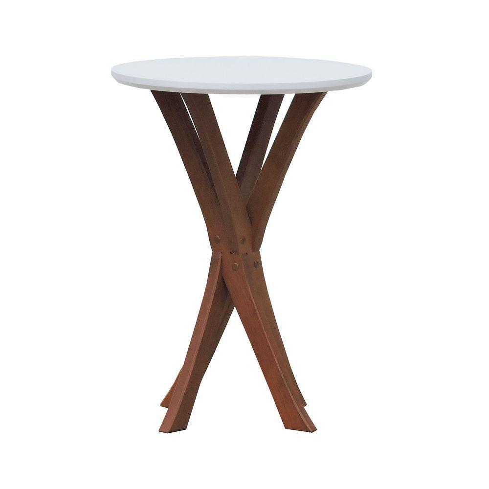 Mesa Lateral Tiê Tampo Redondo ø42 Amêndoa-branco - 1